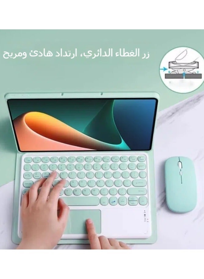 general Keyboard Case Compatible with Xiaomi Pad 5 / Pad 5 Pro 11 Inch 2022 Tablet, Retro Round Key with Mouse Cute Color Keyboard With Detachable Touch Keyboard Cover  - Image 2