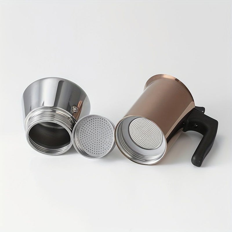 4 Cup Bronze Rose Gold Plated Stovetop Espresso Maker Stainless Steel Camping Home Office Use - Image 1