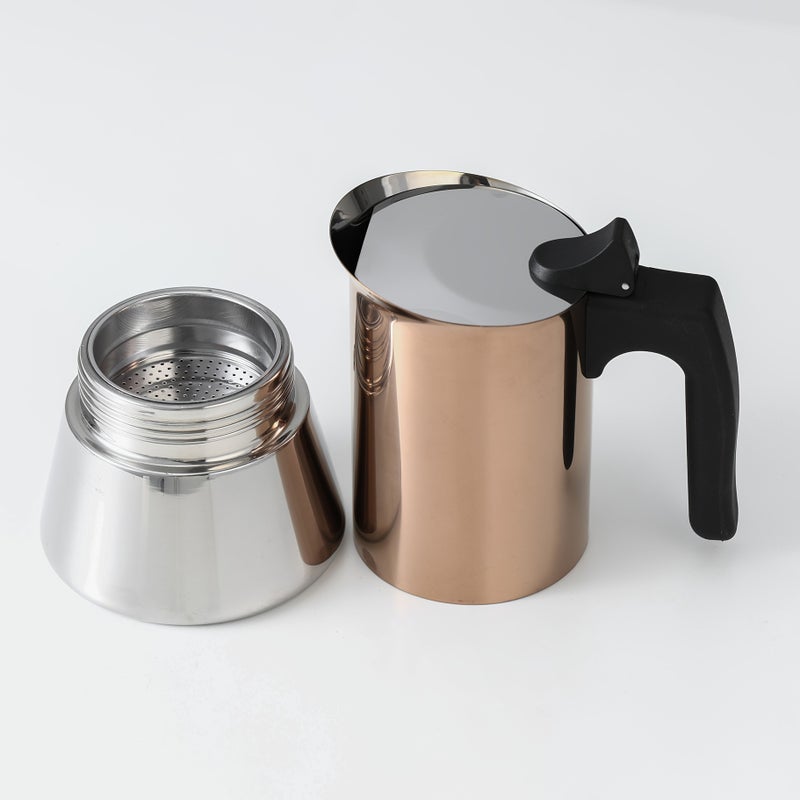 4 Cup Bronze Rose Gold Plated Stovetop Espresso Maker Stainless Steel Camping Home Office Use - Image 2
