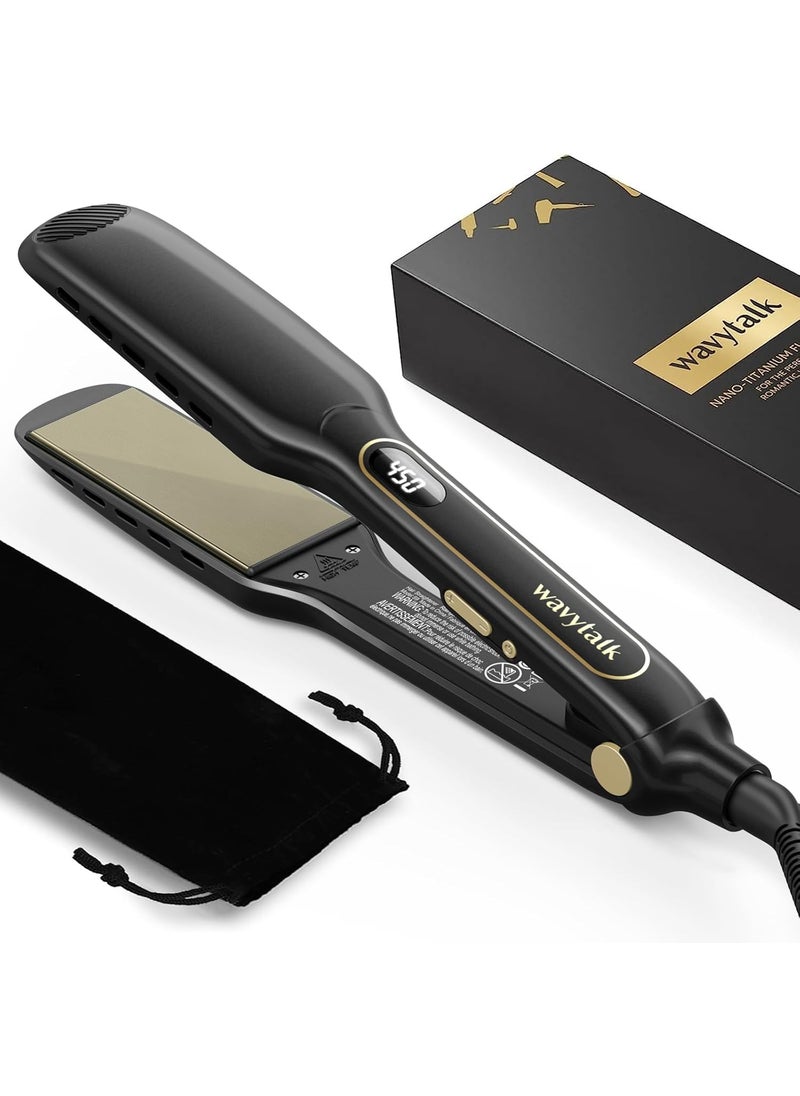 wavytalk Wavytalk Hair Straightener Titanium 175 Inch Vent Sesh Wide Flat Iron Straightener for Damp or Dry Hair with Dual Voltage Leave Hair Silky Smooth Black 