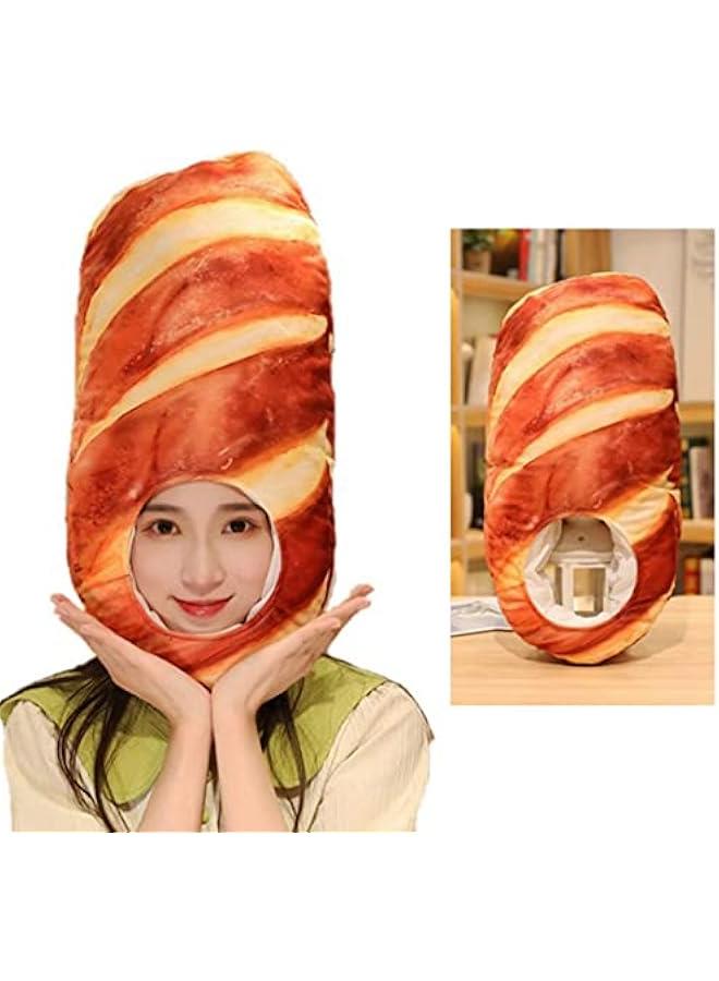 2023 Cute Toast Hat Plush Bread Dress Up Cap Mask for   Party Costume (White & Yellow)  - Image 1