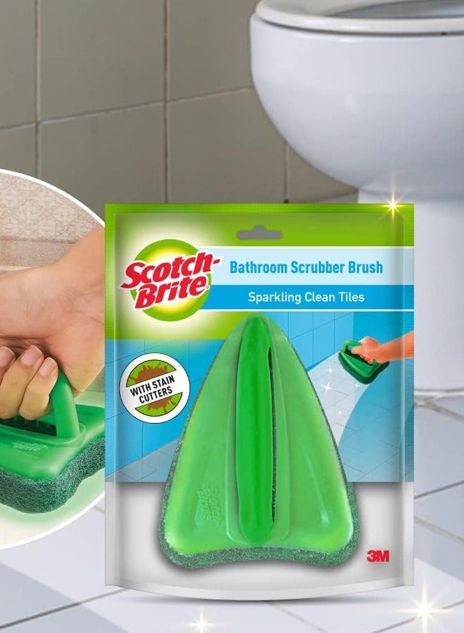 سكوتش برايت فرشاة تنظيف الحمام سكوتش برايت مع فرشاة كاشطة شديدة التحمل - تنظيف فائق للبلاط والأرضيات والجدران - مقبض متين - أخضر - Image 1