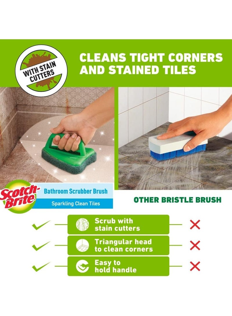سكوتش برايت فرشاة تنظيف الحمام سكوتش برايت مع فرشاة كاشطة شديدة التحمل - تنظيف فائق للبلاط والأرضيات والجدران - مقبض متين - أخضر - Image 2