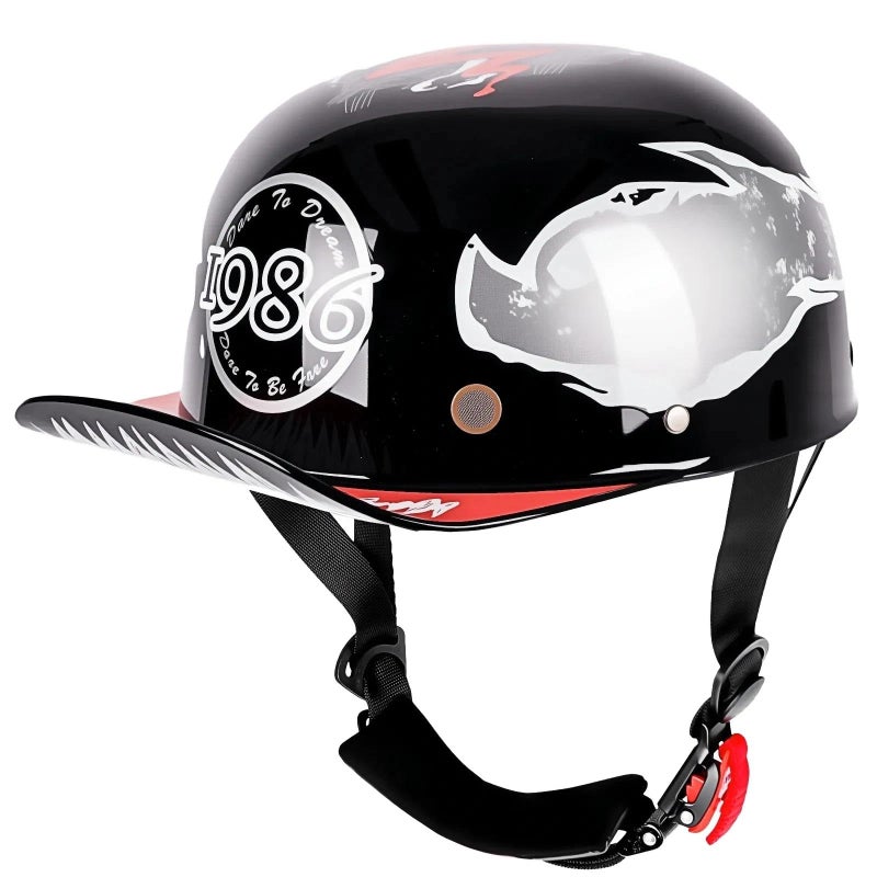 Yesmotor Baseball Motorcycle Helmet Backwards Hat Helmet for Men Chopper Dot Approved-Lightweight ABS Shell, Adjustable & Breathable Riding Gear(Light Black 1986,M) - Image 1