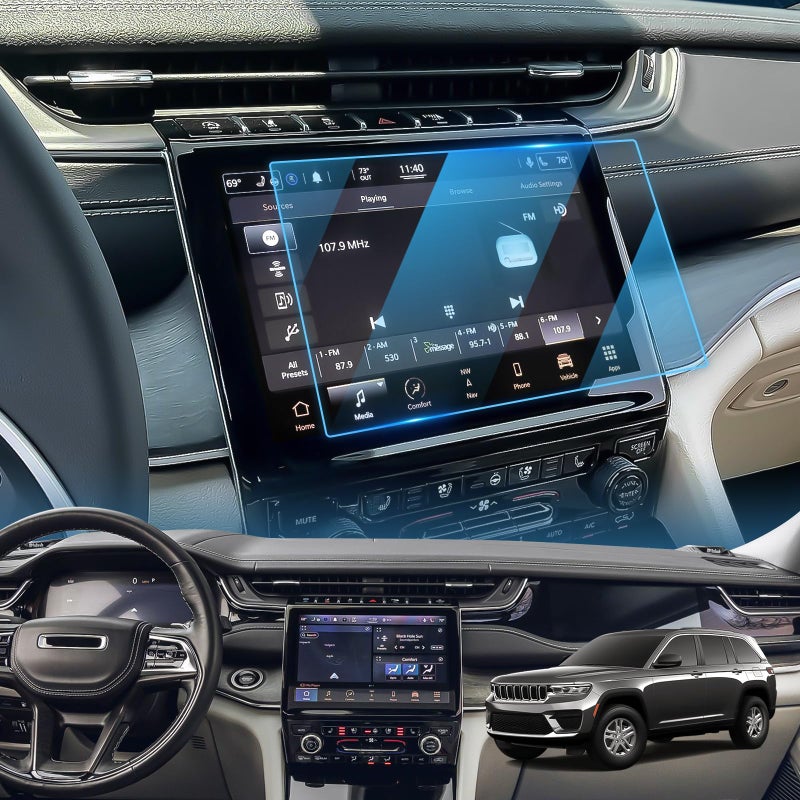 LFOTPP واقي شاشة لجراند شيروكي 2026 2021-2026 جيب جراند شيروكي وجراند شيروكي L 10.1 بوصة (محدود/أوفرلاند/سوميت/سوميت ريزيرف)/كرايسلر باسيفيكا (2021-2026)/دودج دورانغو (2021-2026) نافي - Image 1