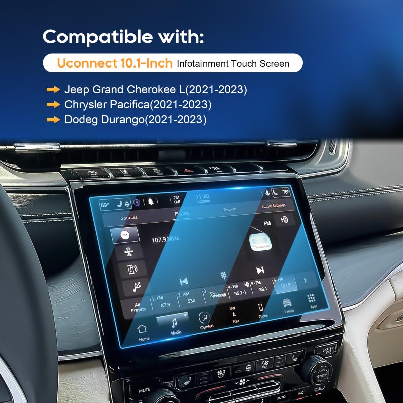 LFOTPP واقي شاشة لجراند شيروكي 2026 2021-2026 جيب جراند شيروكي وجراند شيروكي L 10.1 بوصة (محدود/أوفرلاند/سوميت/سوميت ريزيرف)/كرايسلر باسيفيكا (2021-2026)/دودج دورانغو (2021-2026) نافي - Image 2