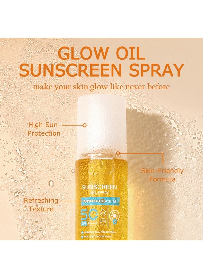 KYDA Oil Sunscreen Spray Glow Oil Sunscreen Mist Spf 50 Lightweight Hydration Body Sunscreen Oil Refreshing Sunscreen Spray Broad Spectrum Uva/Uvb Protection  - Image 2