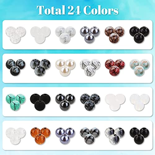 PAXCOO 840pcs 8mm Glass Beads - 24 Colors, Round Marble Loose Beads for Men Women Bracelet Earring Necklace Jewelry Making Supplies - Image 3