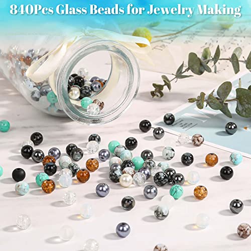 PAXCOO 840pcs 8mm Glass Beads - 24 Colors, Round Marble Loose Beads for Men Women Bracelet Earring Necklace Jewelry Making Supplies - Image 4