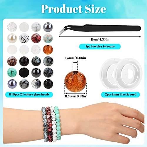 PAXCOO 840pcs 8mm Glass Beads - 24 Colors, Round Marble Loose Beads for Men Women Bracelet Earring Necklace Jewelry Making Supplies - Image 5