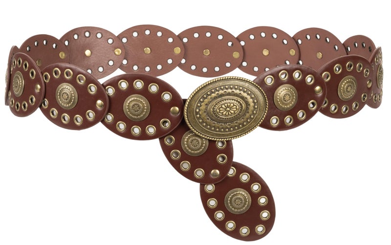 Mealah Wide Disc Belt for Women - PU Leather Hollow Out Round Belts Vintage Western Cowboy Cowgirl Waist Belt (Dark Brown, For 31"-34" Waist) - Image 5
