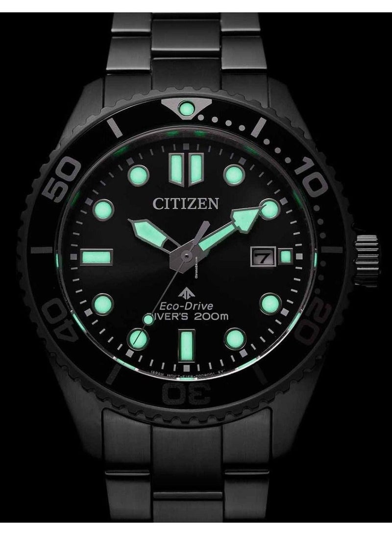 CITIZEN Promaster Eco‑Drive Diver BN0261‑51E, 41 mm Black Dial, Silver Stainless Steel Bracelet, 200 m WR - Image 3