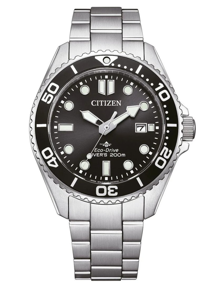 CITIZEN Promaster Eco‑Drive Diver BN0261‑51E, 41 mm Black Dial, Silver Stainless Steel Bracelet, 200 m WR - Image 2