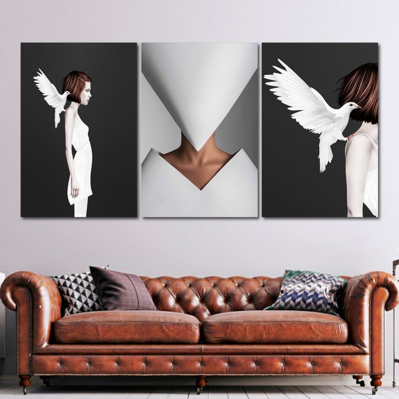 Marktna Three modern canvas paintings with a hollow frame, measuring (150×70), three pieces - Image 1