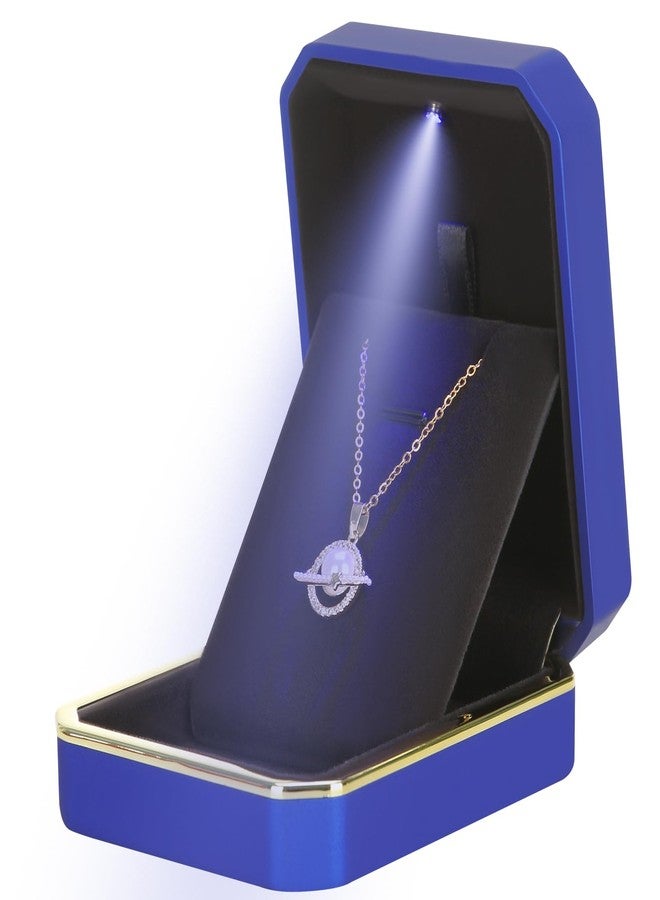 LETURE Luxury LED Pendant Necklace Gift Box with LED Light, Velvet Jewelry Storage Display Case for Proposal Engagement Wedding Anniversary Birthday Valentine's Day (Blue) - Image 1
