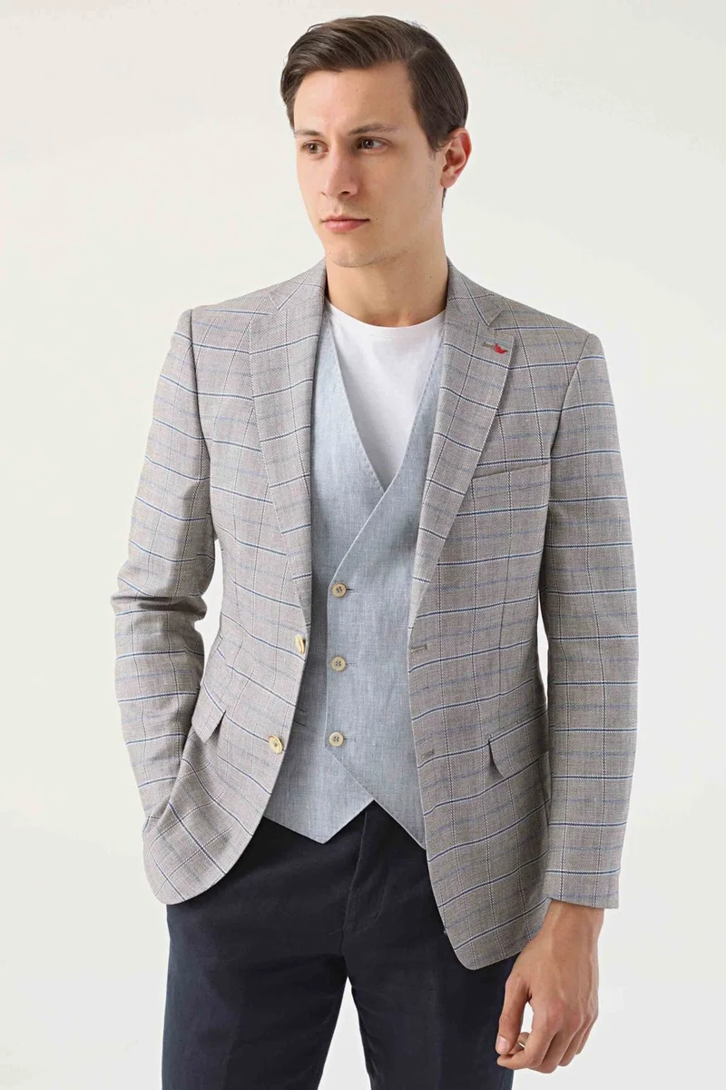 D'S DAMAT Ds Groom Slim Fit Beige Suit Combined