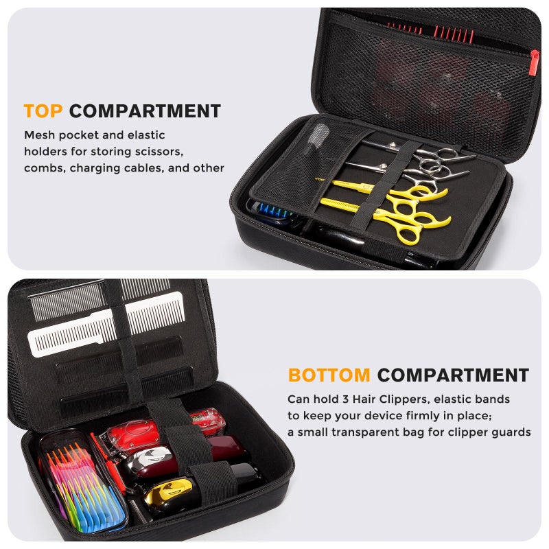 ProCase Hard Barber Accessories Case, Travel Bag for 3 Hair Clippers and Supplies, Trimmer Organizer Storage Box with Clear Pouch, Portable Holder for Men Razor Guard Grooming Kits -Black - Image 3