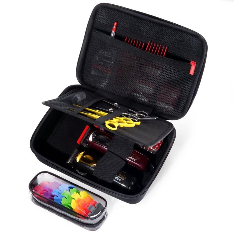 ProCase Hard Barber Accessories Case, Travel Bag for 3 Hair Clippers and Supplies, Trimmer Organizer Storage Box with Clear Pouch, Portable Holder for Men Razor Guard Grooming Kits -Black - Image 1