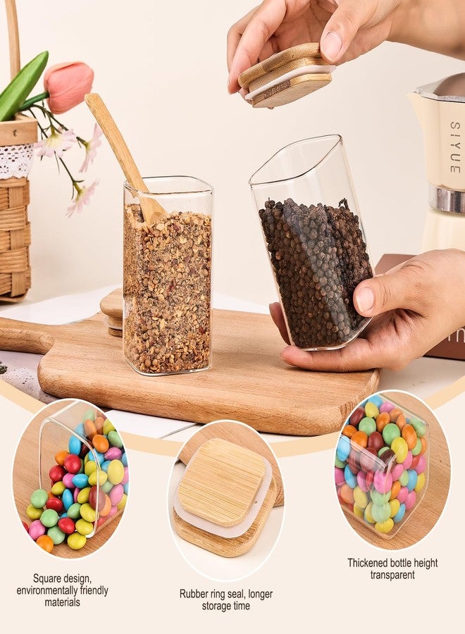 ويلز برطمانات توابل زجاجية سعة 6 أونصات مع غطاء من الخيزران وملصق، عبوة من 12 زجاجة توابل مربعة، حاويات تخزين طعام صغيرة للمطبخ، برطمان توابل شفاف فارغ للسكر والملح وحبوب البن والأعشاب، مصنوع من زجاج البوروسيليكات - Image 5