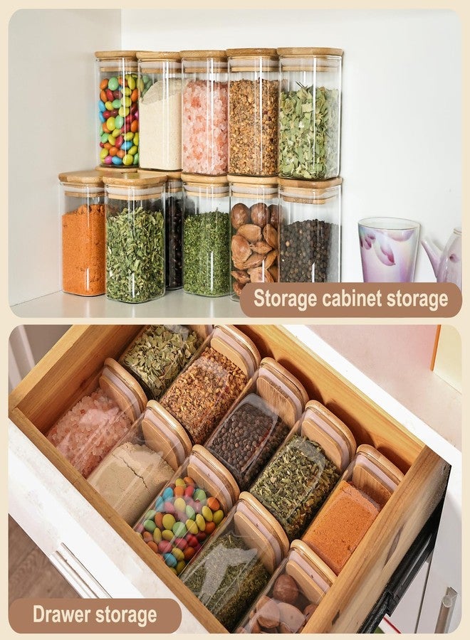 ويلز برطمانات توابل زجاجية سعة 6 أونصات مع غطاء من الخيزران وملصق، عبوة من 12 زجاجة توابل مربعة، حاويات تخزين طعام صغيرة للمطبخ، برطمان توابل شفاف فارغ للسكر والملح وحبوب البن والأعشاب، مصنوع من زجاج البوروسيليكات - Image 3