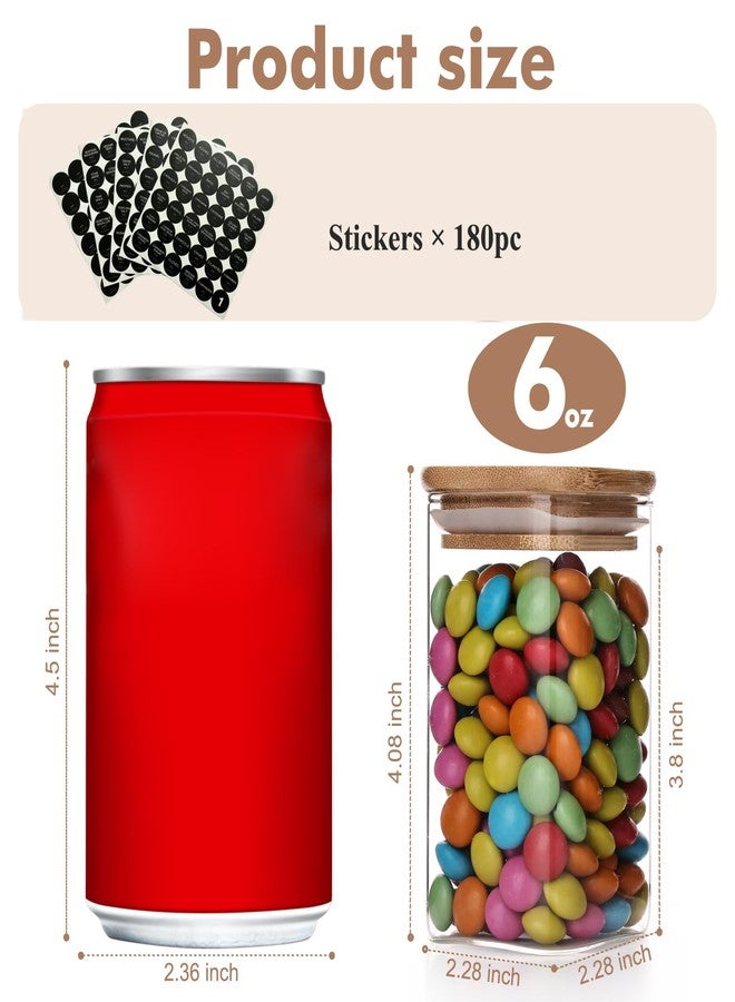 ويلز برطمانات توابل زجاجية سعة 6 أونصات مع غطاء من الخيزران وملصق، عبوة من 12 زجاجة توابل مربعة، حاويات تخزين طعام صغيرة للمطبخ، برطمان توابل شفاف فارغ للسكر والملح وحبوب البن والأعشاب، مصنوع من زجاج البوروسيليكات - Image 2