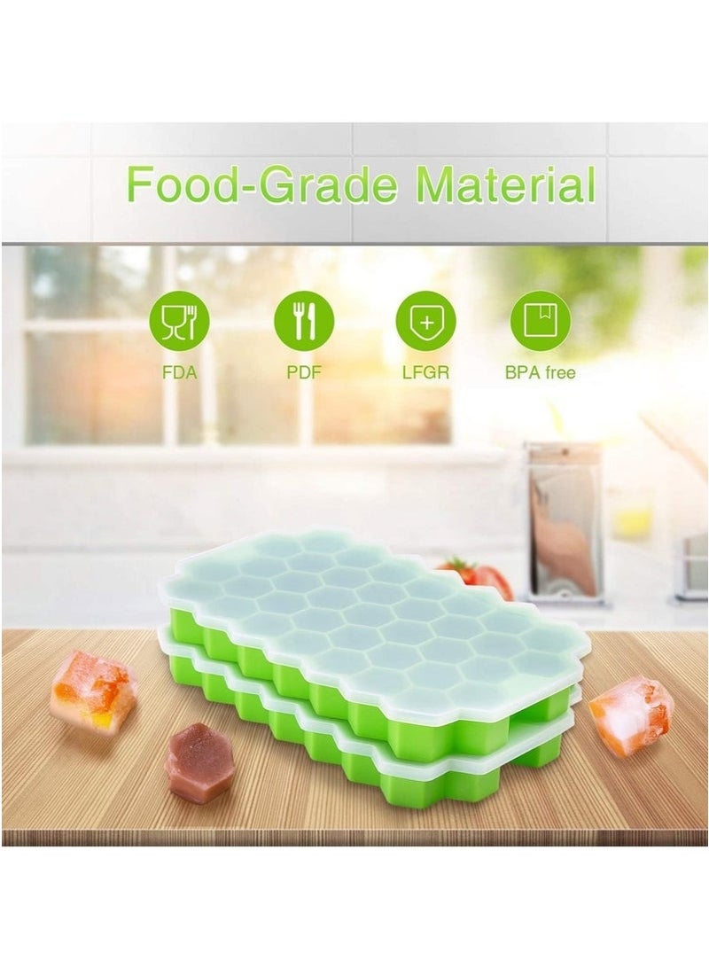 2-Pack Silicone Ice Cube Trays with Lids – 37-Cavity Honeycomb Molds, BPA-Free, Flexible & Freezer-Friendly (multi-color)