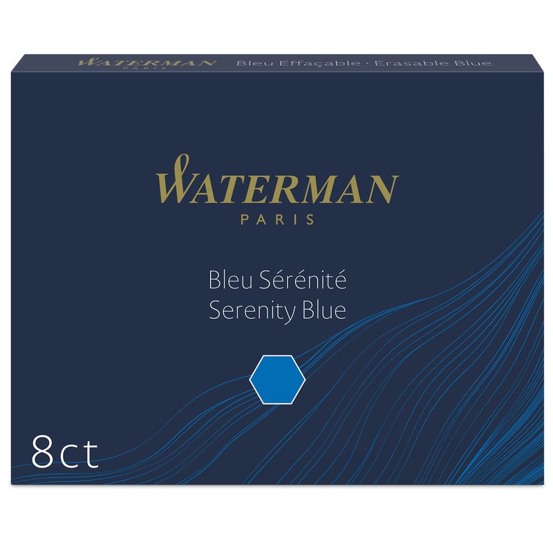 Waterman خراطيش حبر قلم نافورة وترمان 8-قطعة، سيرينيتي بلو - Image 1