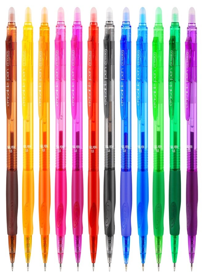 RIANCY 12 Pack Clicker Colored Erasable Gel Pens, 0.5mm Fine Tip, Multicolor & Assorted Ink with Eraser for Mistake Free Writing, Note Taking, Drawing, School & Office Supplies, Soft Grip - Image 1