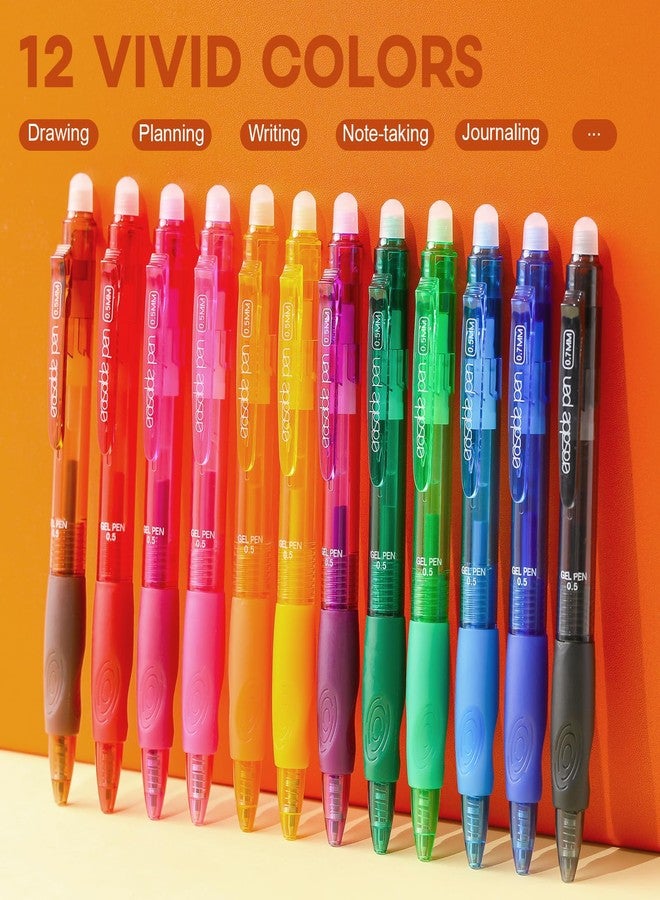 RIANCY 12 Pack Clicker Colored Erasable Gel Pens, 0.5mm Fine Tip, Multicolor & Assorted Ink with Eraser for Mistake Free Writing, Note Taking, Drawing, School & Office Supplies, Soft Grip - Image 5