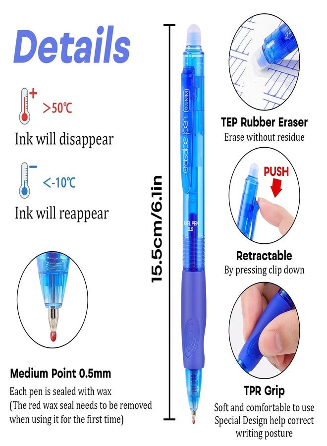 RIANCY 12 Pack Clicker Colored Erasable Gel Pens, 0.5mm Fine Tip, Multicolor & Assorted Ink with Eraser for Mistake Free Writing, Note Taking, Drawing, School & Office Supplies, Soft Grip - Image 3