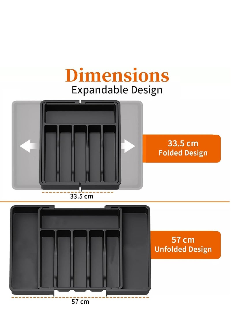 Yoawllty Expandable Cutlery Organizer, Drawer Organizer, Cutlery Holder for Kitchen, Adjustable Utensils Organizer, Large Compact Plastic Cutlery Tray for Spoons Forks Knives (Black)  - Image 2