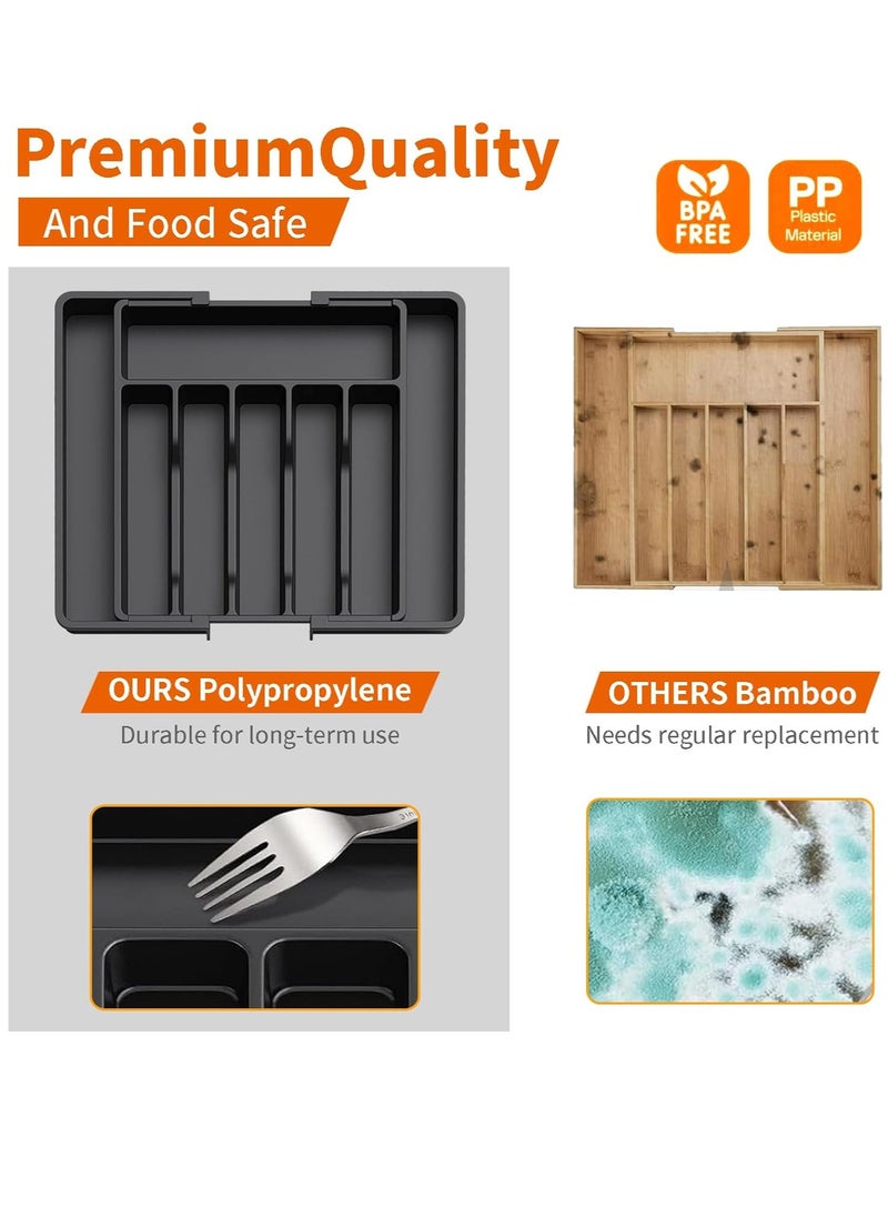 Yoawllty Expandable Cutlery Organizer, Drawer Organizer, Cutlery Holder for Kitchen, Adjustable Utensils Organizer, Large Compact Plastic Cutlery Tray for Spoons Forks Knives (Black)  - Image 4