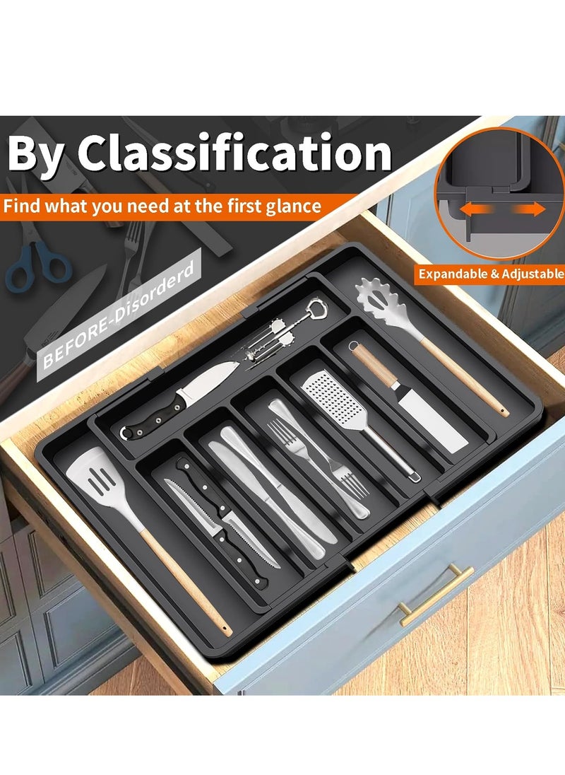 Yoawllty Expandable Cutlery Organizer, Drawer Organizer, Cutlery Holder for Kitchen, Adjustable Utensils Organizer, Large Compact Plastic Cutlery Tray for Spoons Forks Knives (Black)  - Image 5