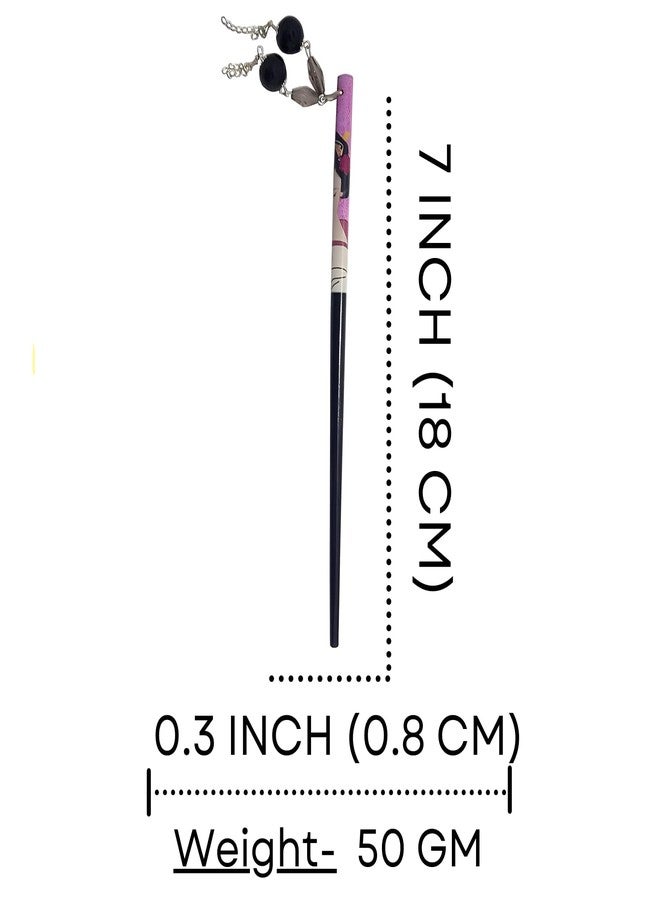 Salvus App SOLUTIONS Wooden Handmade Stylish Multicolor Hair Pin/Bun Stick with Beautiful Hanging for Women & Girls (0.8x18 cm) - Image 2