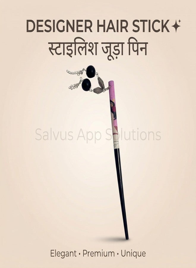 Salvus App SOLUTIONS Wooden Handmade Stylish Multicolor Hair Pin/Bun Stick with Beautiful Hanging for Women & Girls (0.8x18 cm) - Image 4
