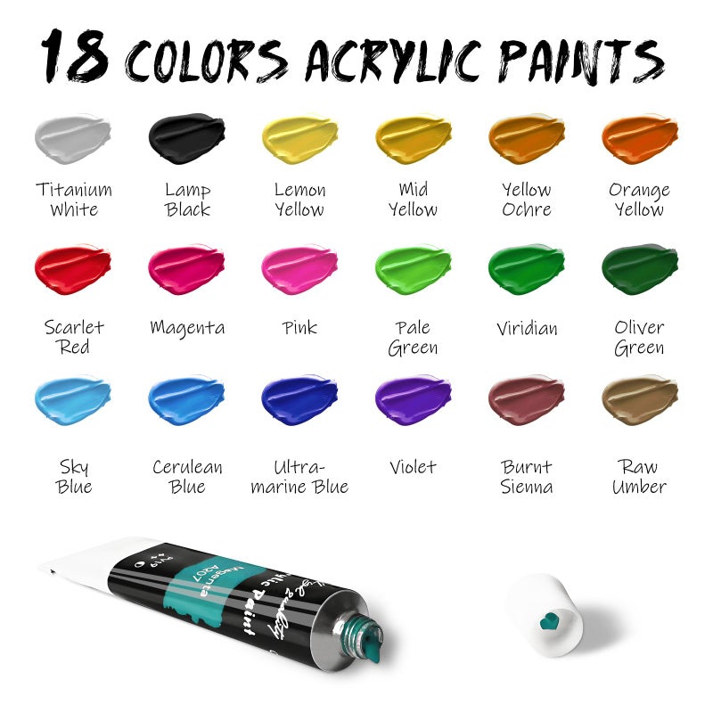 LEYEMO Acrylic Paint Set for Kids, Art Supplies Painting Kit with18 Acrylic Paints, 5 Canvas, 8 Paint Brushes, Easel, Palette ETE, Paint Set Gifts for Adults & Artist - Image 2