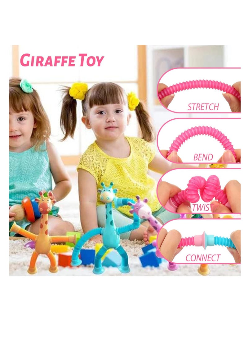 MAGIC VAULT 4 Pieces Telescopic Suction Cup Giraffe Toy, Shape Changing Telescopic Tube Fidget Toys, Pop Tubes, Fidget Tubes Sensory Toys for Girls Boys - Image 2