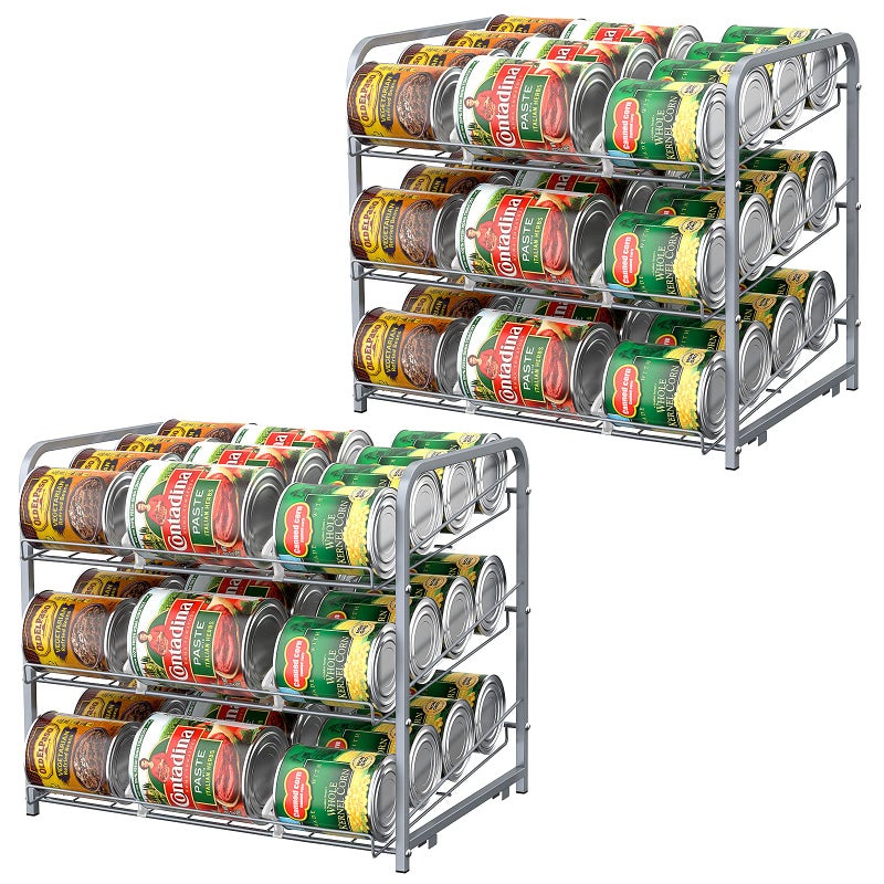 BTY Can Organizer for Pantry Stackable 2 Pack Can Storage Organizer Rack Stacking Can Dispensers Small Space Holds up to 36 Cans for Pantry Kitchen Cabinet Silver
