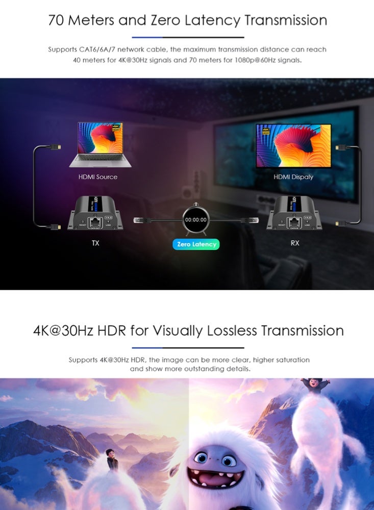 لينكينج ممدد HDMI لمسافة 70 متر عبر CAT6 بدقة 4K@30Hz بدون تأخير وذو جودة بصرية مثالية LKV372AE-4.0 من LENKENG - Image 5