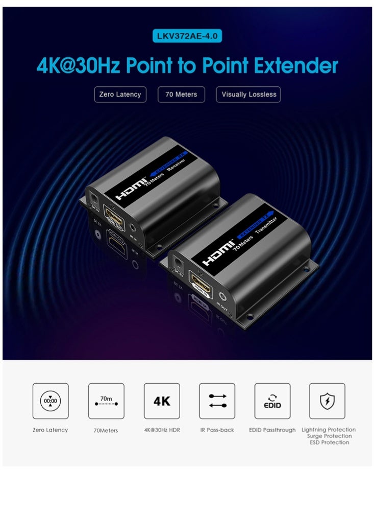 لينكينج ممدد HDMI لمسافة 70 متر عبر CAT6 بدقة 4K@30Hz بدون تأخير وذو جودة بصرية مثالية LKV372AE-4.0 من LENKENG - Image 4