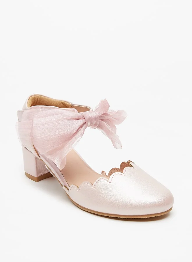 سيليست Girls Solid Bow Embellished Block Heel Shoes with Hook and Loop Closure