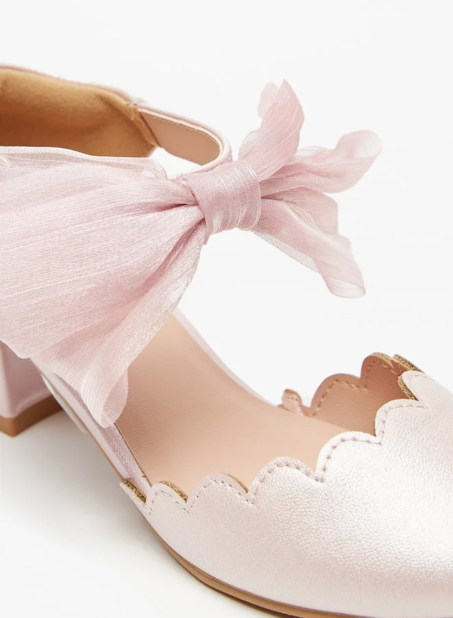 سيليست Girls Solid Bow Embellished Block Heel Shoes with Hook and Loop Closure
