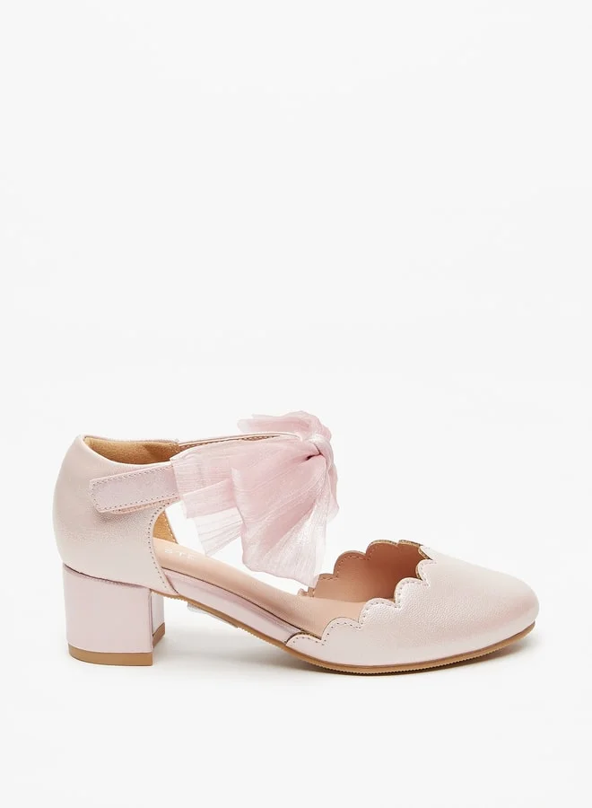 سيليست Girls Solid Bow Embellished Block Heel Shoes with Hook and Loop Closure