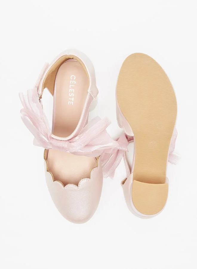 سيليست Girls Solid Bow Embellished Block Heel Shoes with Hook and Loop Closure