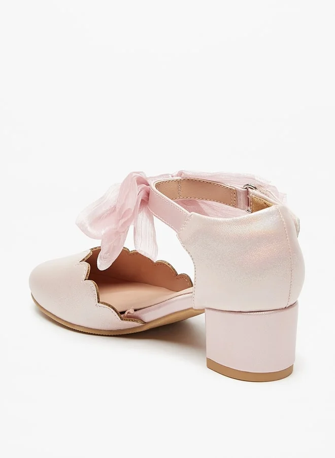 سيليست Girls Solid Bow Embellished Block Heel Shoes with Hook and Loop Closure