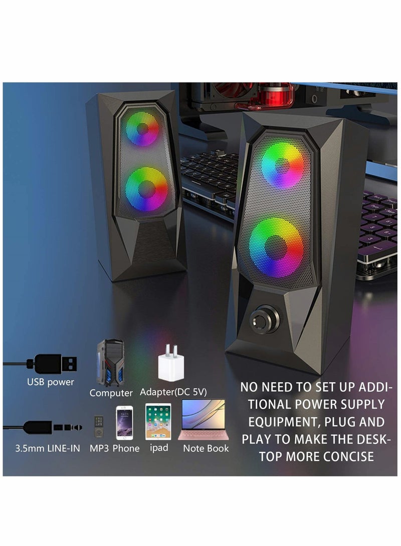KASTWAVE Computer Speakers, RGB Color LED Light-Emitting Speakers, USB2.0 Channel PC Speakers, Stereo Subwoofer Computer Speakers, Suitable for PC, Tablet, Notebook, Desktop Computer, Mobile Phone, MP3, MP4 - Image 5