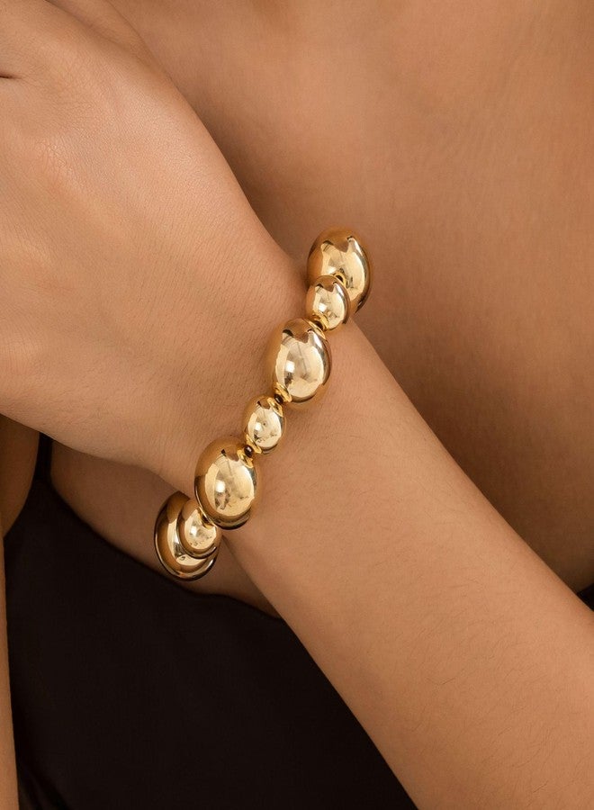 MIFYNN Gold Beaded Bracelet for Women Big Round Ball Beaded Elastic Bracelets Chunky Gold Bracelet Adjustable Stretch Strand Bracelets Fashion Dainty Jewelry for Women (Gold) - Image 4