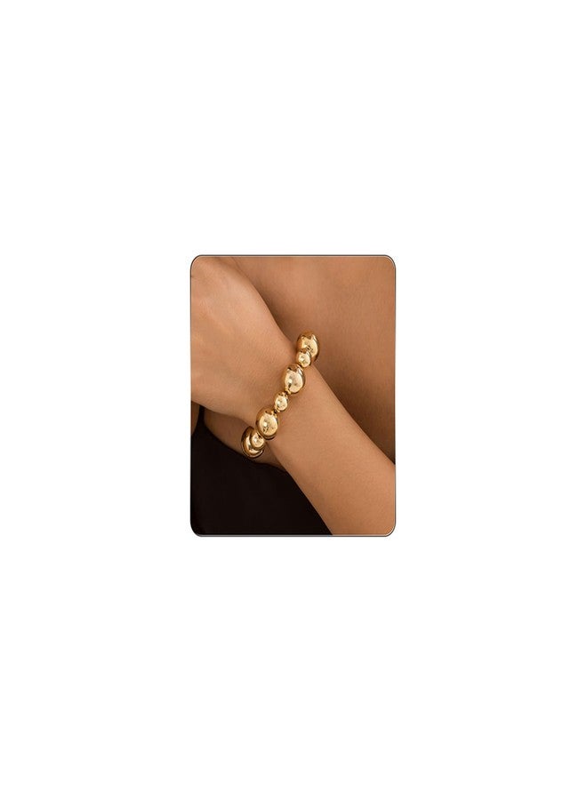 MIFYNN Gold Beaded Bracelet for Women Big Round Ball Beaded Elastic Bracelets Chunky Gold Bracelet Adjustable Stretch Strand Bracelets Fashion Dainty Jewelry for Women (Gold) - Image 1