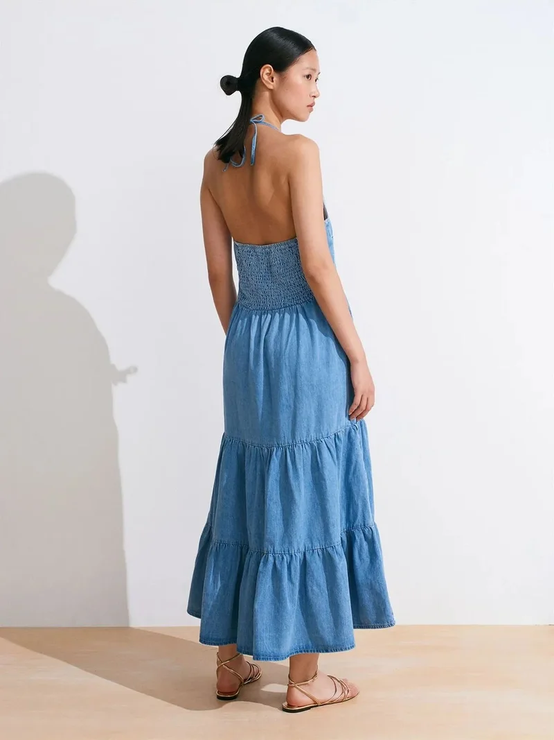 ديلفين Dilvin Women's Cotton Denim Midi Dress