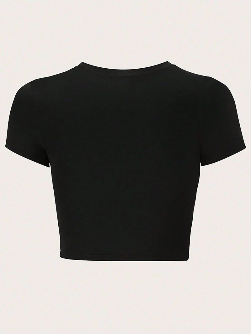 SXV STYLE Letter Printed Crop Top Slim Fit T-Shirt Passenger Princess Graphic Tees Women Tops (in, Alpha, S, Regular, Black-Pink) - Image 2